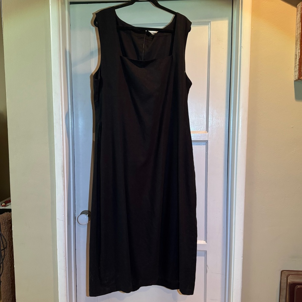Une Piece black square neck linen midi dress with pockets NEW TAGS US womens 20